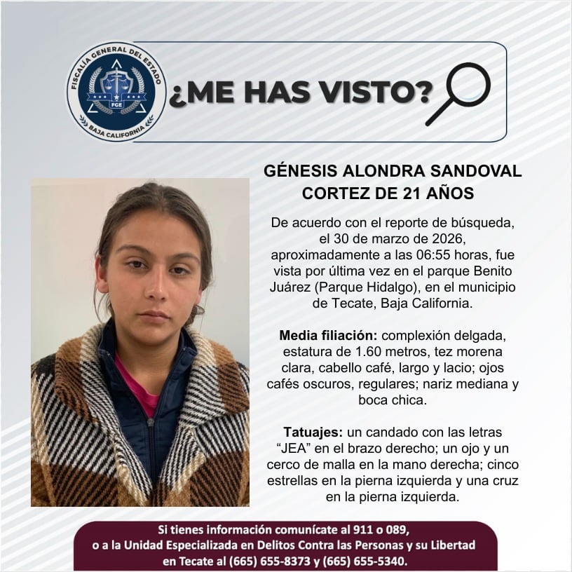 Fue vista por última vez el 30 de marzo de 2026.