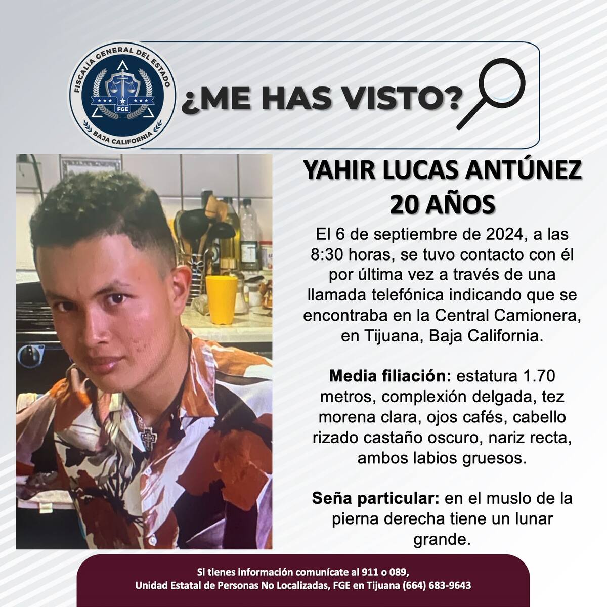 Fue visto por última vez el 6 de septiembre de 2024.