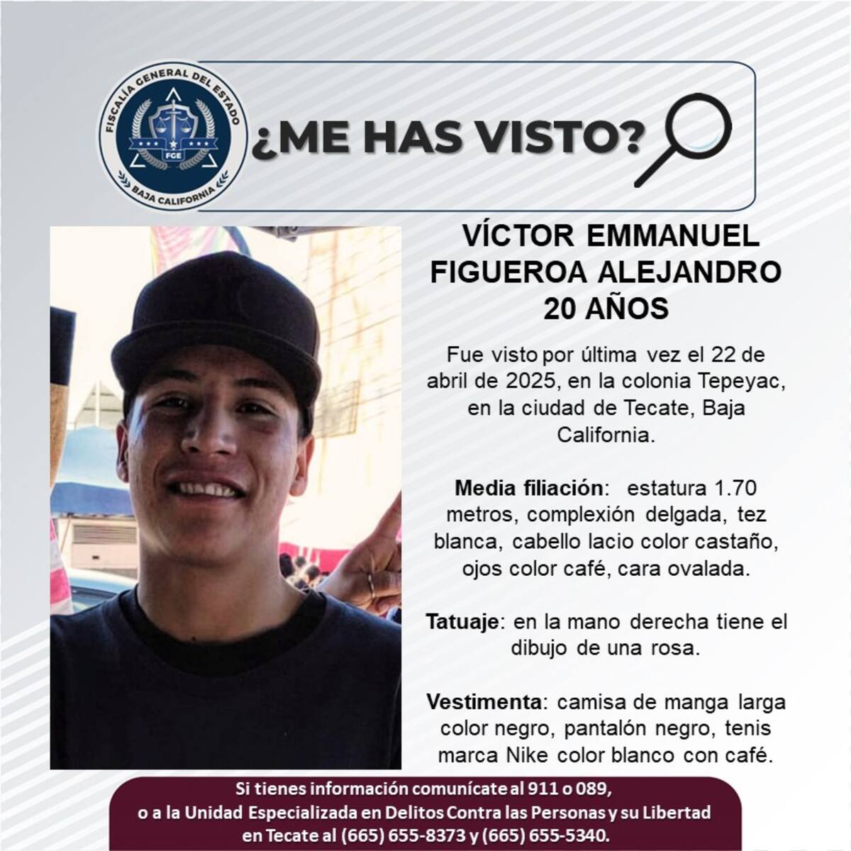 Víctor Emmanuel Figueroa Alejandro fue visto por última vez el 22 de abril del 2025.