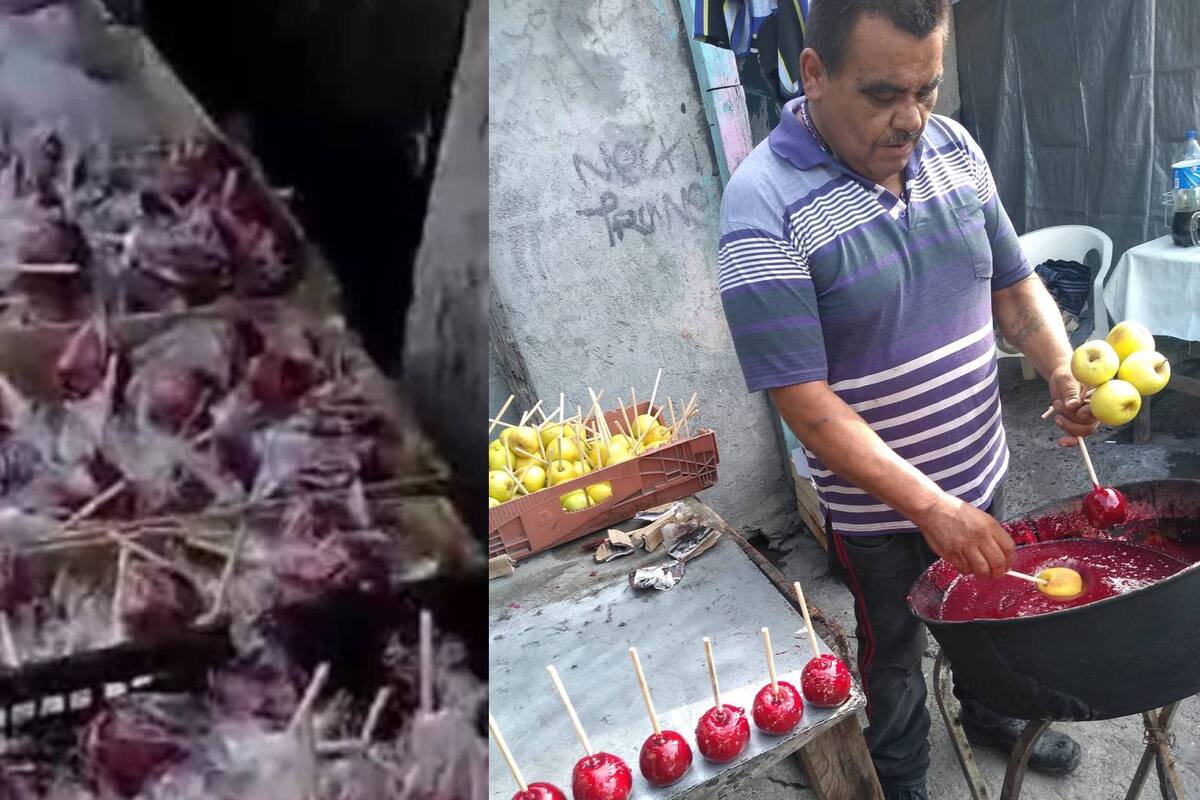 Le piden mil 500 manzanas con caramelo y le cancelan antes de la entrega; su hijo lo ayuda