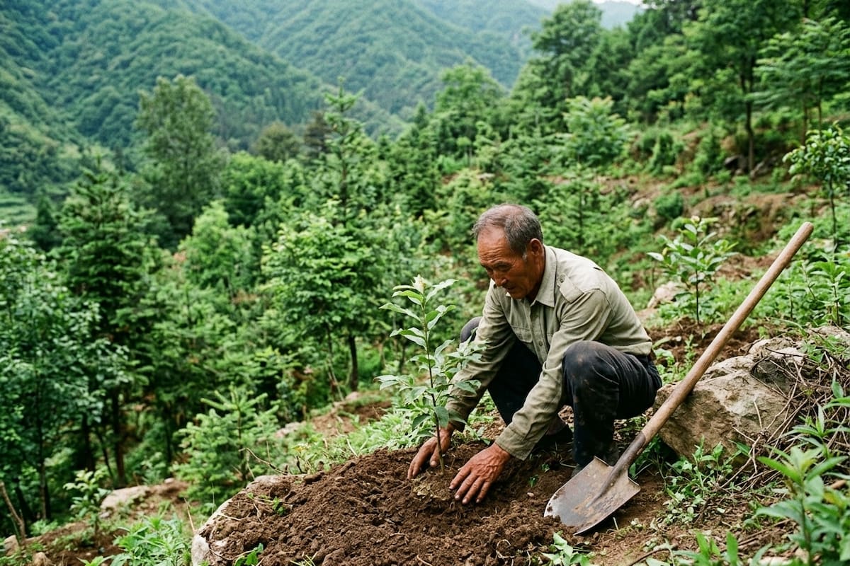 Un empresario chino dejó su hotel para reforestar las montañas donde creció y durante 43 años ayudó a transformar una zona marcada por la erosión en un territorio con bosques y campos de cultivo