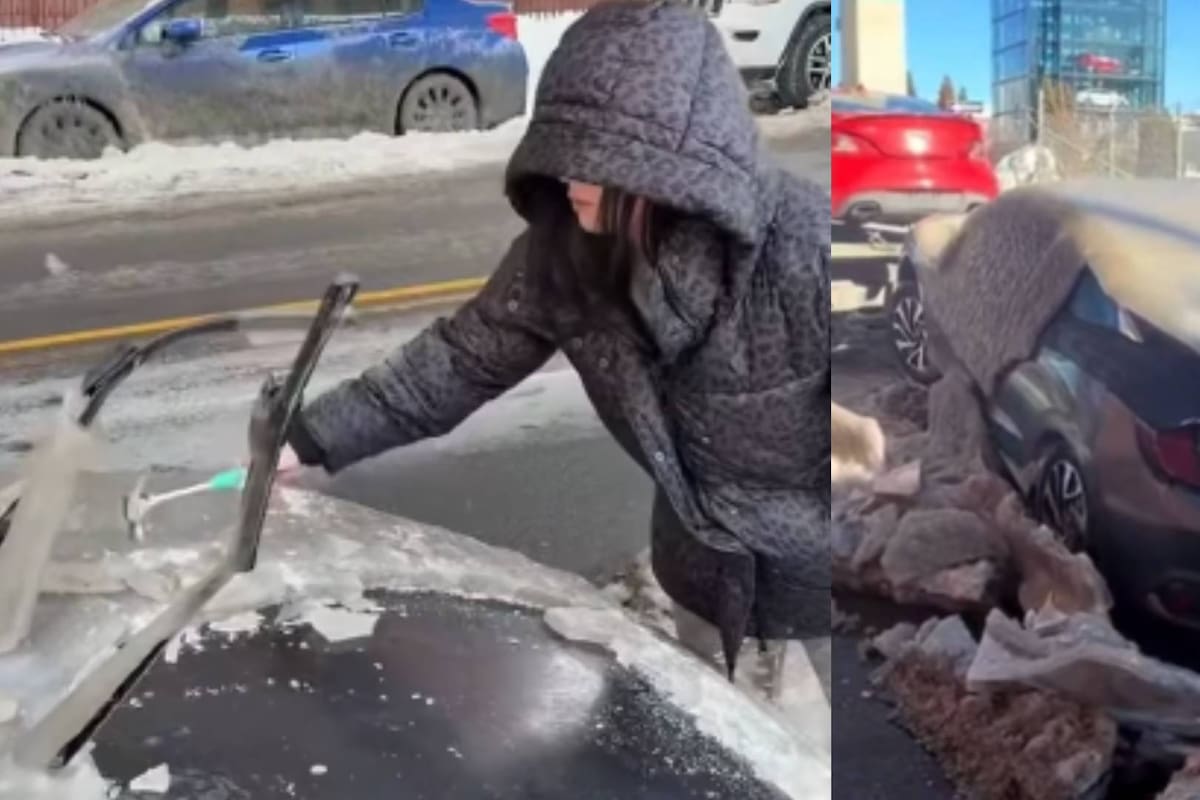 Frozen Car: Mujer encuentra su vehículo congelado en la calle y utiliza un martillo para romper la densa capa de hielo en Philadelphia