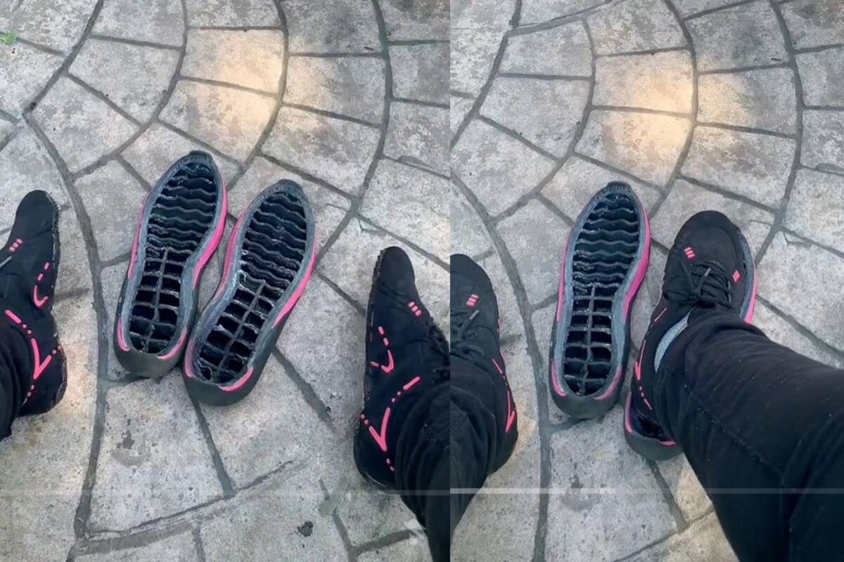 VIRAL: ¡se le rompen los tenis a una joven a media caminata!