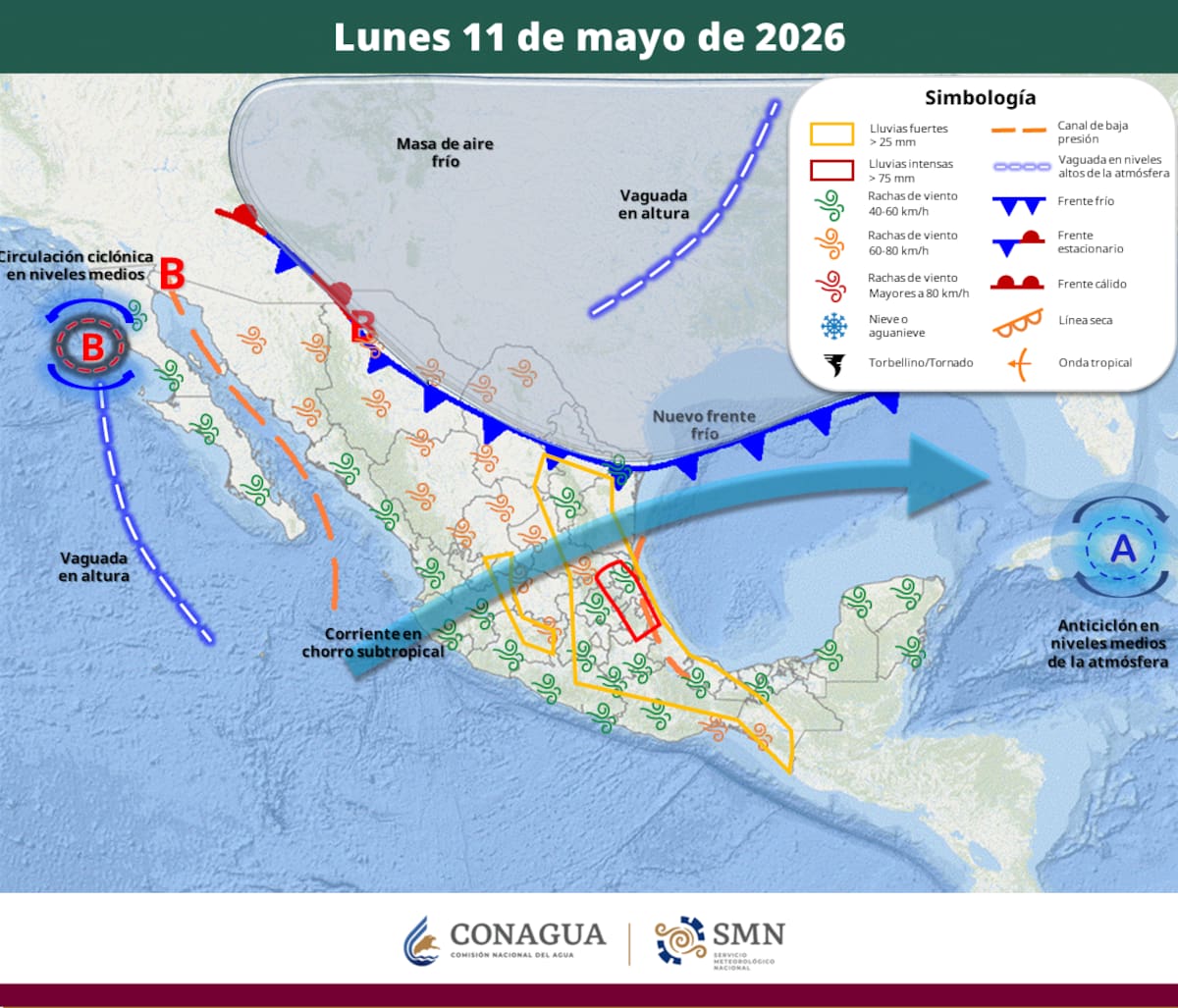 Áreas en vigilancia por desarrollo de tormentas significativas en las siguientes 24, 48, 72 y 96 horas. | Foto: SMN.