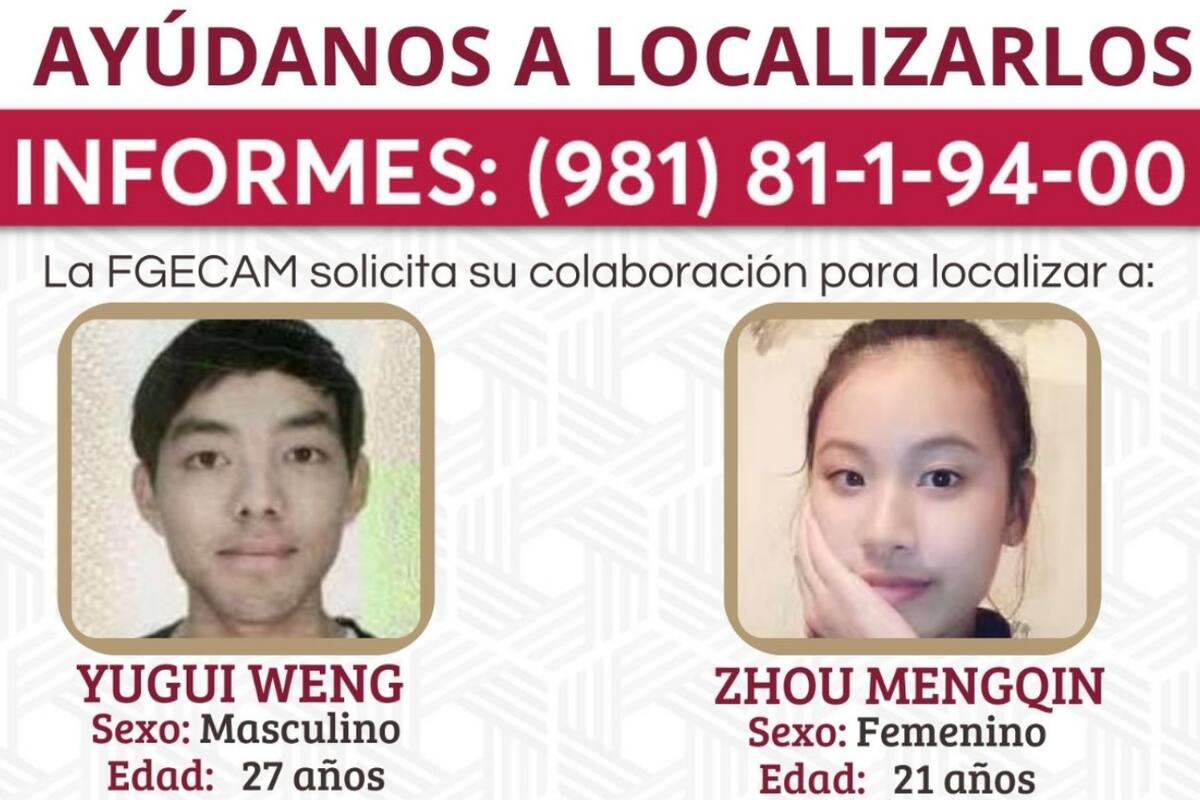 Desaparecen dos turistas chinos en Campeche; familiares se inquietan ante lenta investigación