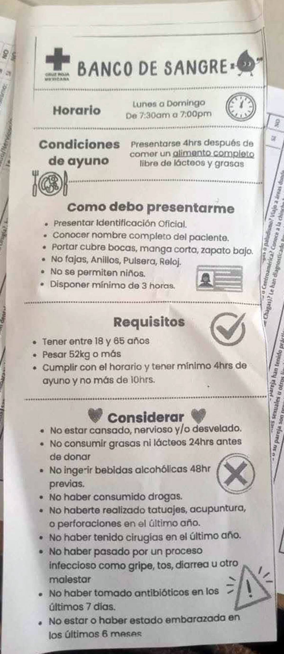 Requisitos para donar sangre.