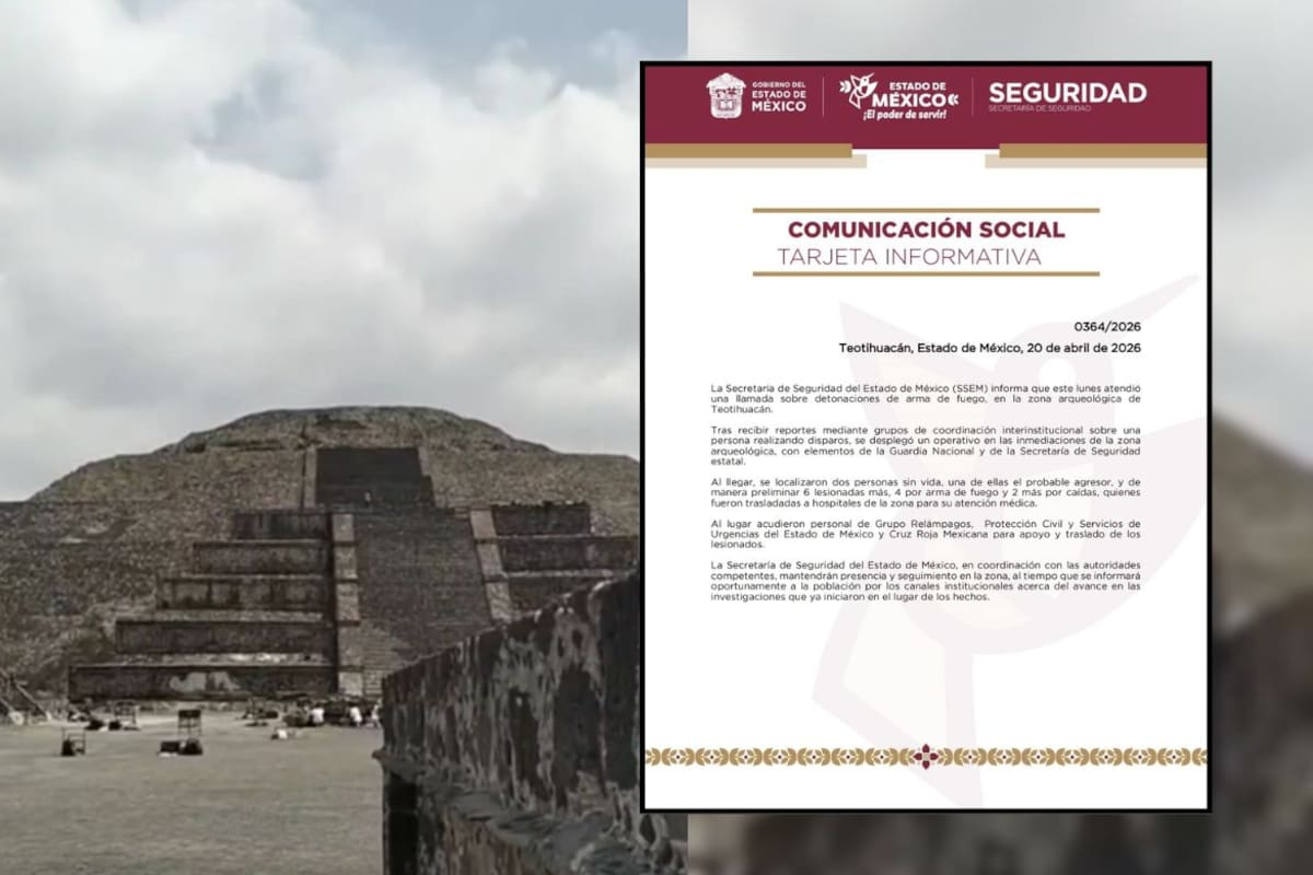 Secretaría de Seguridad confirma dos muertos, cuatro heridos por arma de fuego y dos por caídas tras ataque en Teotihuacán