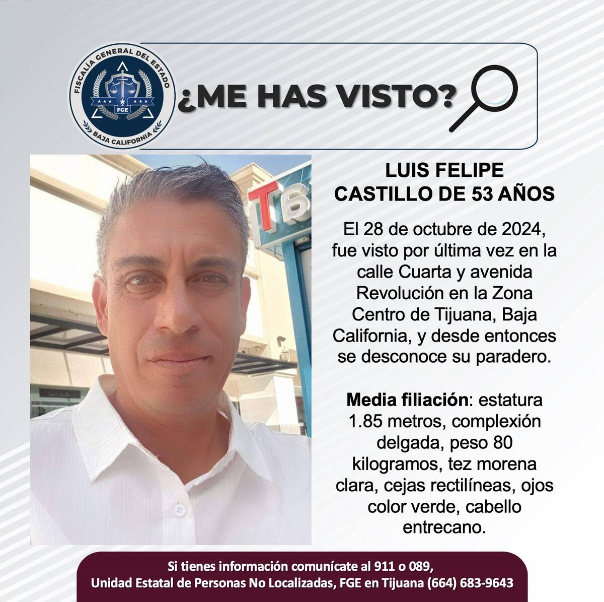 Luis Felipe Castillo fue visto por última vez el 28 de octubre de 2024.