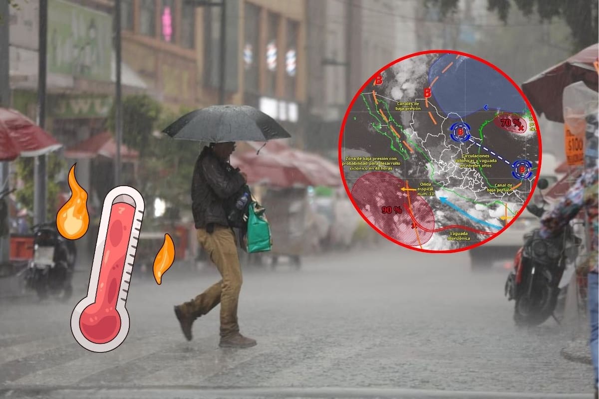 Monzón mexicano y onda tropical 34 provocarán lluvias muy fuertes y calor de hasta 45°C este lunes