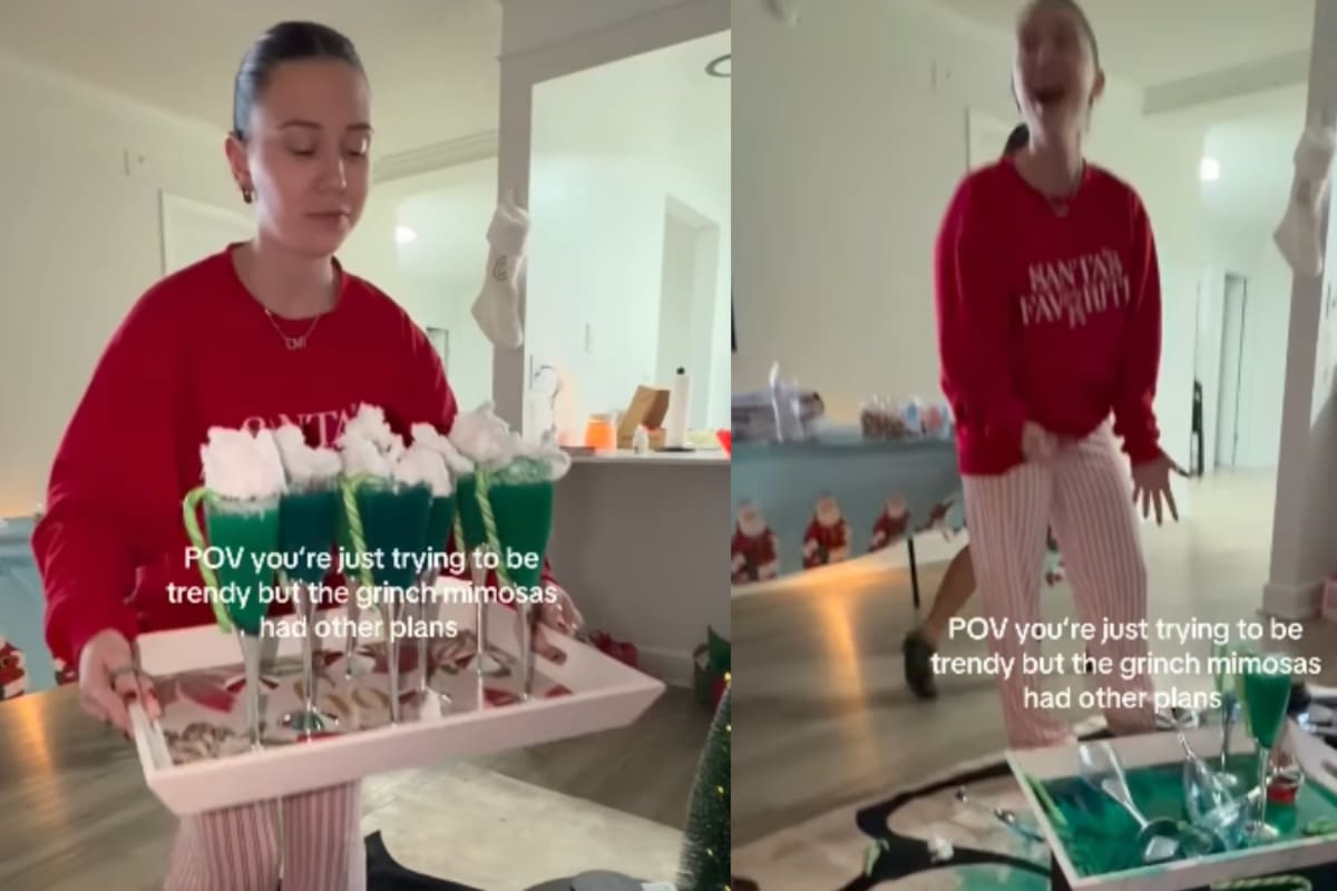 “Fue el Grinch el que hizo que se cayeran, jajaja”: mujer se vuelve viral por preparar bebidas inspiradas en el Grinch y terminar tirándolas todas