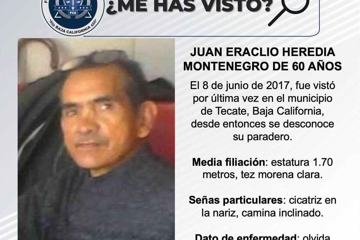 Se busca a Juan Eraclio Heredia Montenegro de 60 años