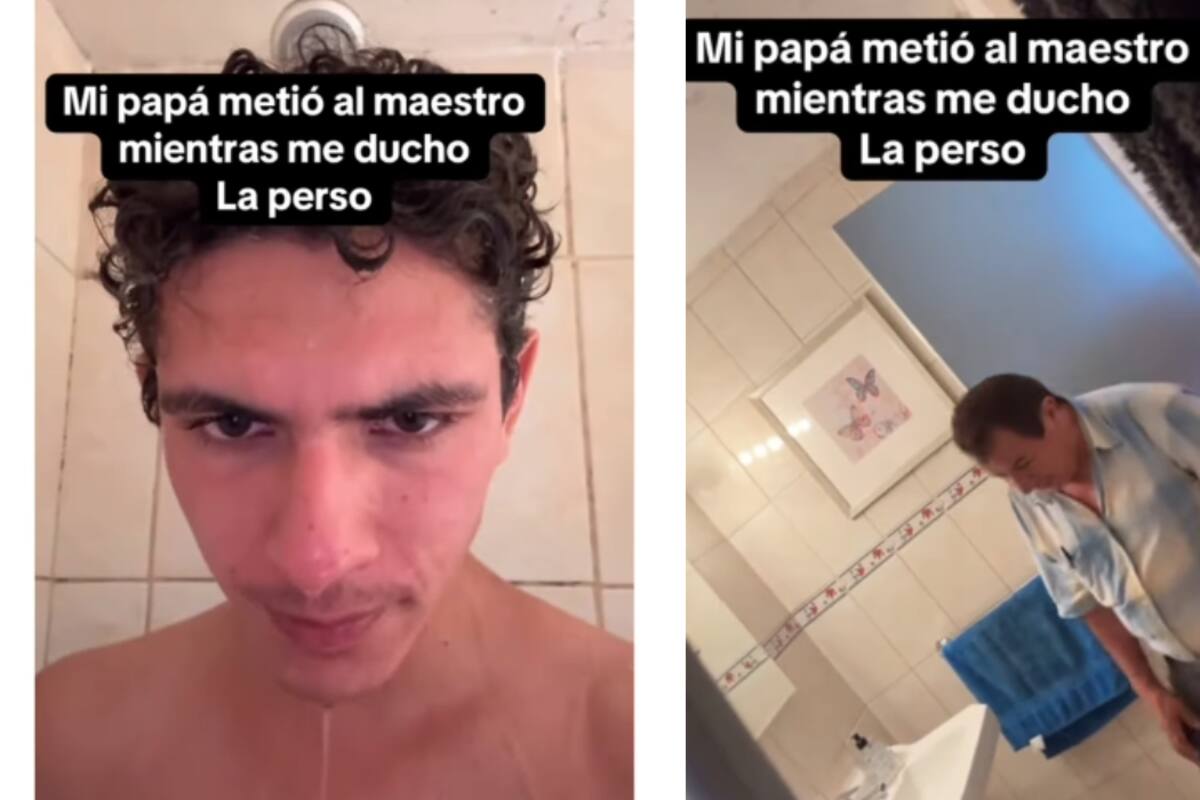 Joven muestra cómo su padre lleva a un albañil al baño mientras se duchaba para explicarle las remodelaciones