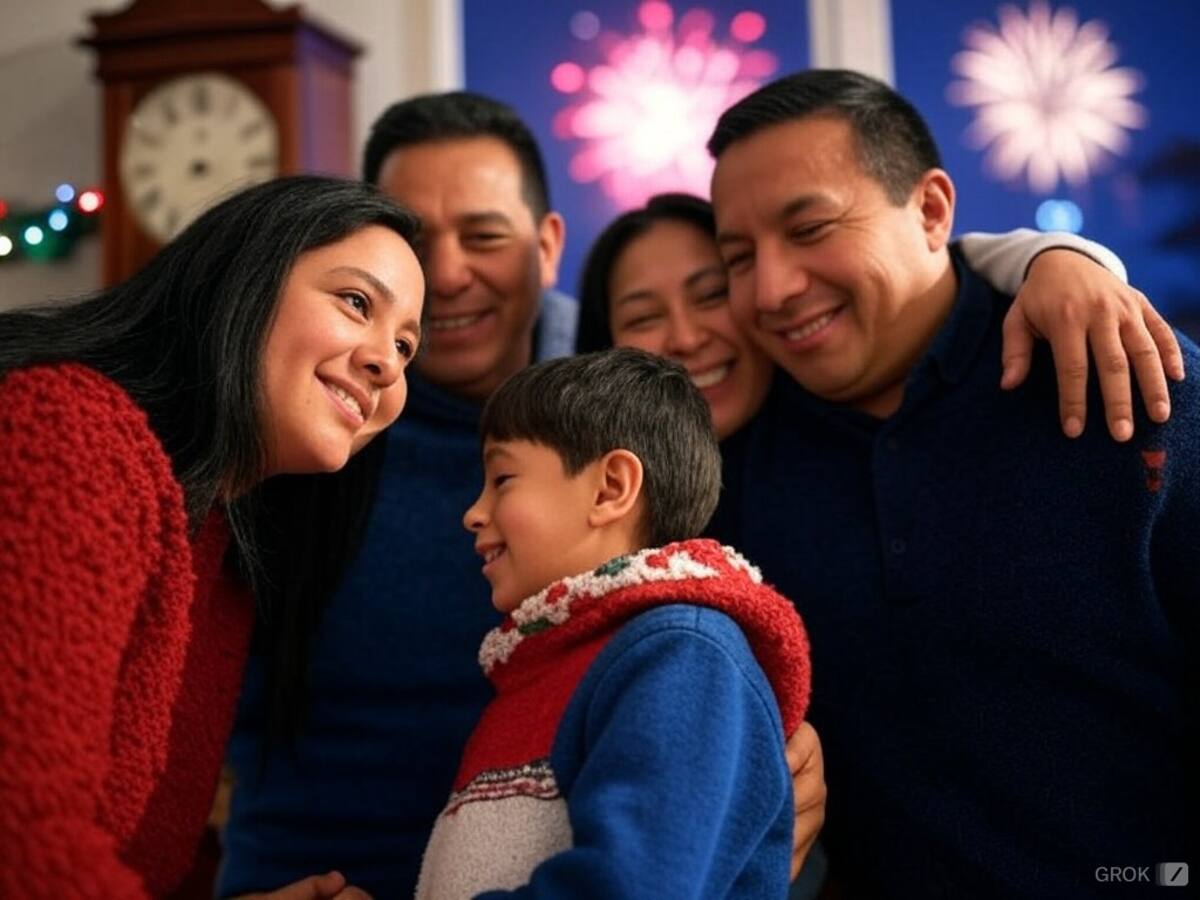 Familia en Año Nuevo. Foto: Grok
