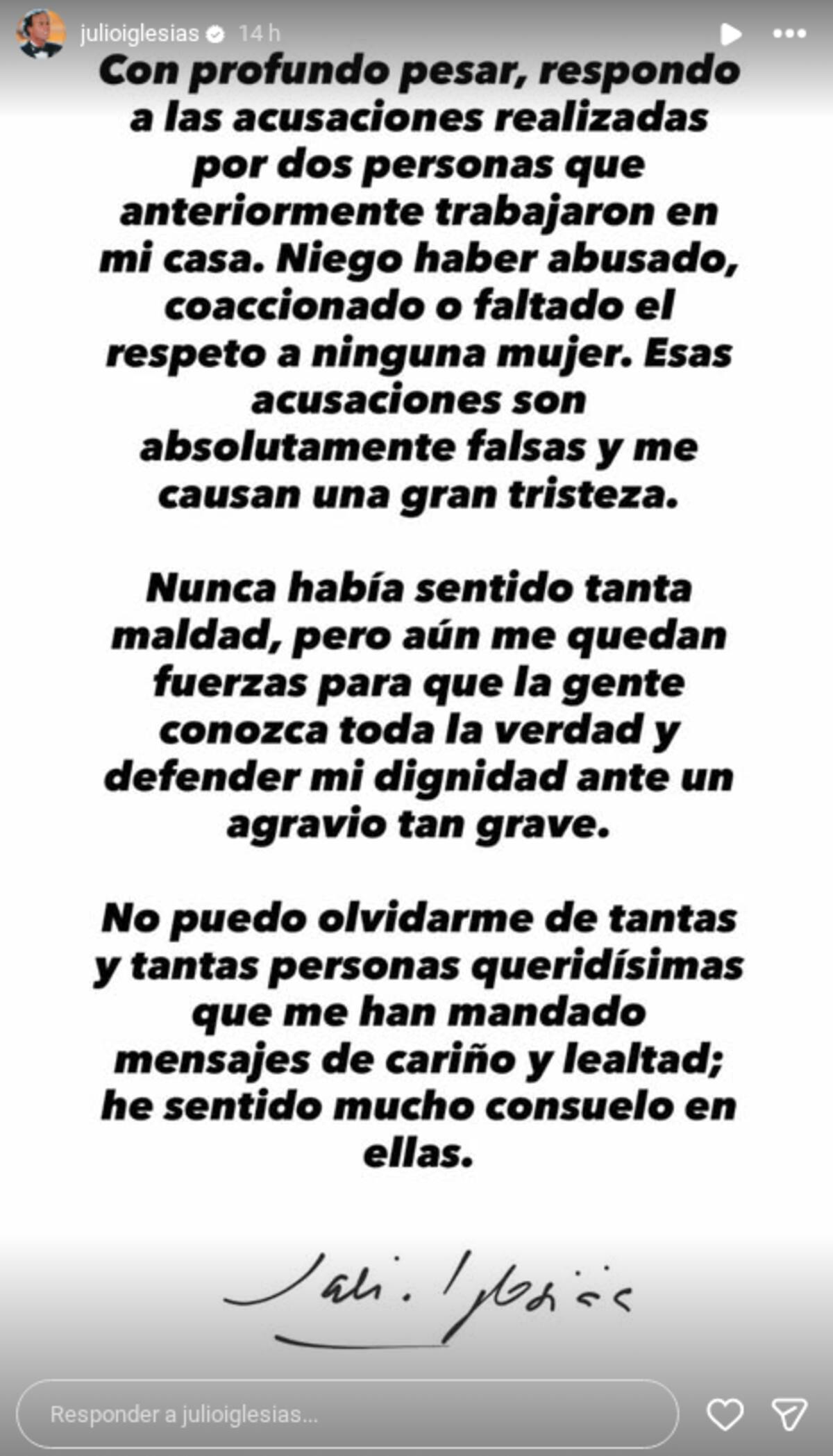Julio Iglesias rompe el silencio y niega acusaciones de abuso | Captura de pantalla