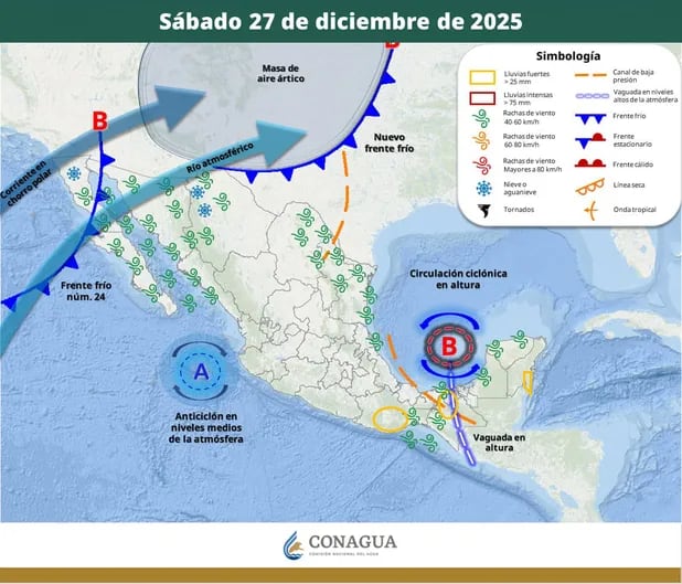 Río atmosférico entra a México el 27 de diciembre. Foto: SMN Conagua