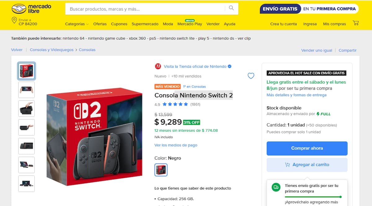 Nintendo confirmó que la Switch 2 puede ejecutar juegos de Nintendo Switch tanto en formato físico como digital. | Foto: Mercado Libre