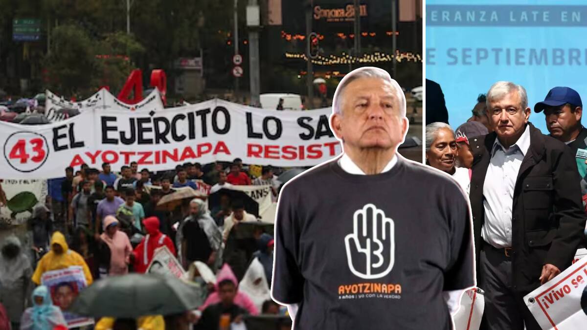 Normalistas acusan a AMLO de no cumplir su promesa de justicia por los 43 estudiantes desaparecidos de Ayotzinapa, a días de conmemorar el décimo aniversario del trágico suceso. FOTO: Especial.