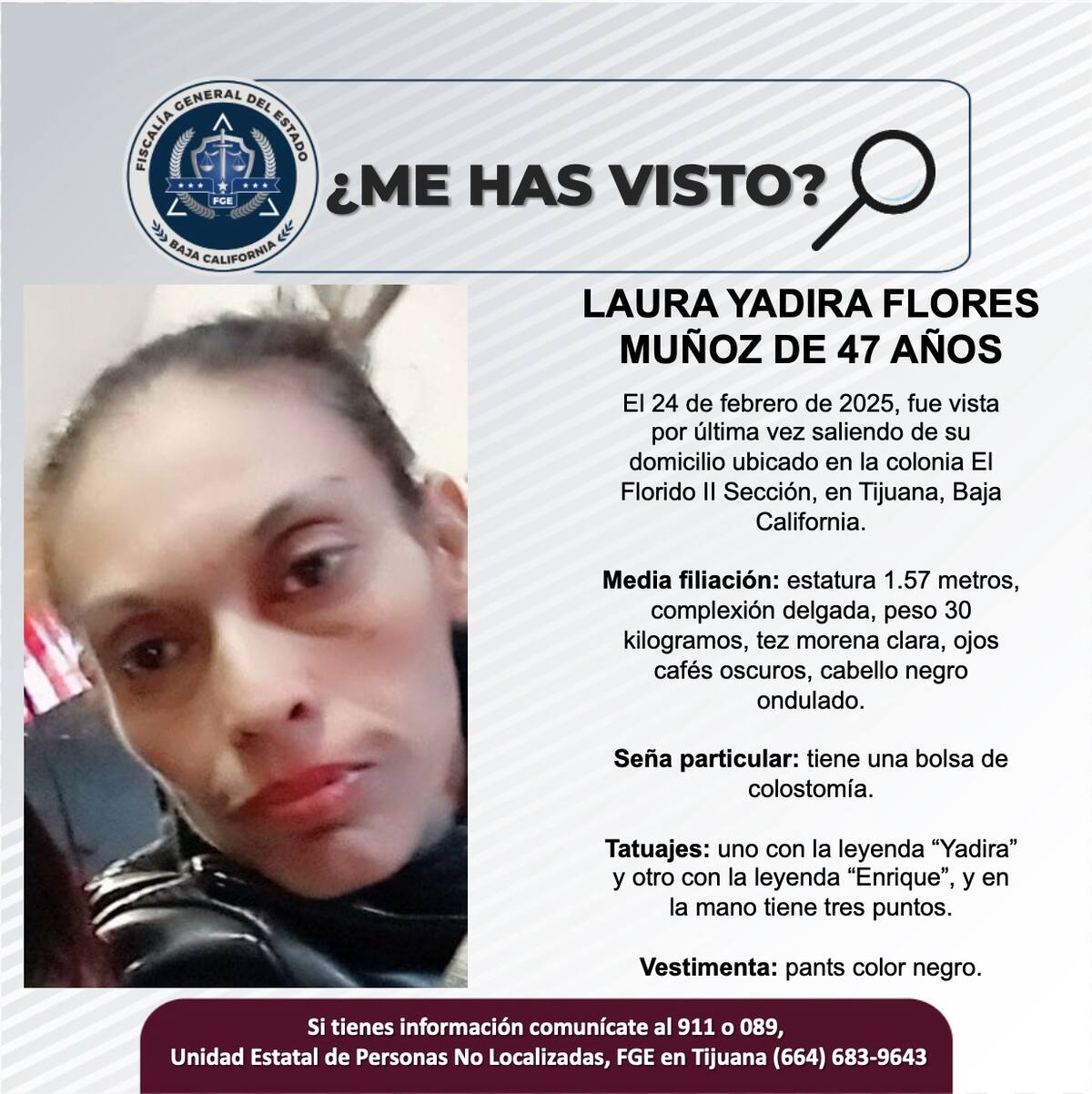 Laura Yadira Flores Muñoz fue vista por última vez el 24 de febrero de 2025.