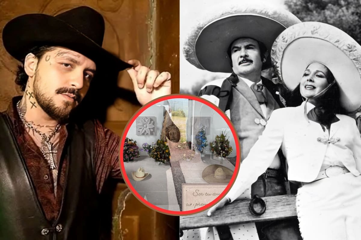 Christian Nodal visita la tumba de los abuelos de Ángela Aguilar en Zacatecas