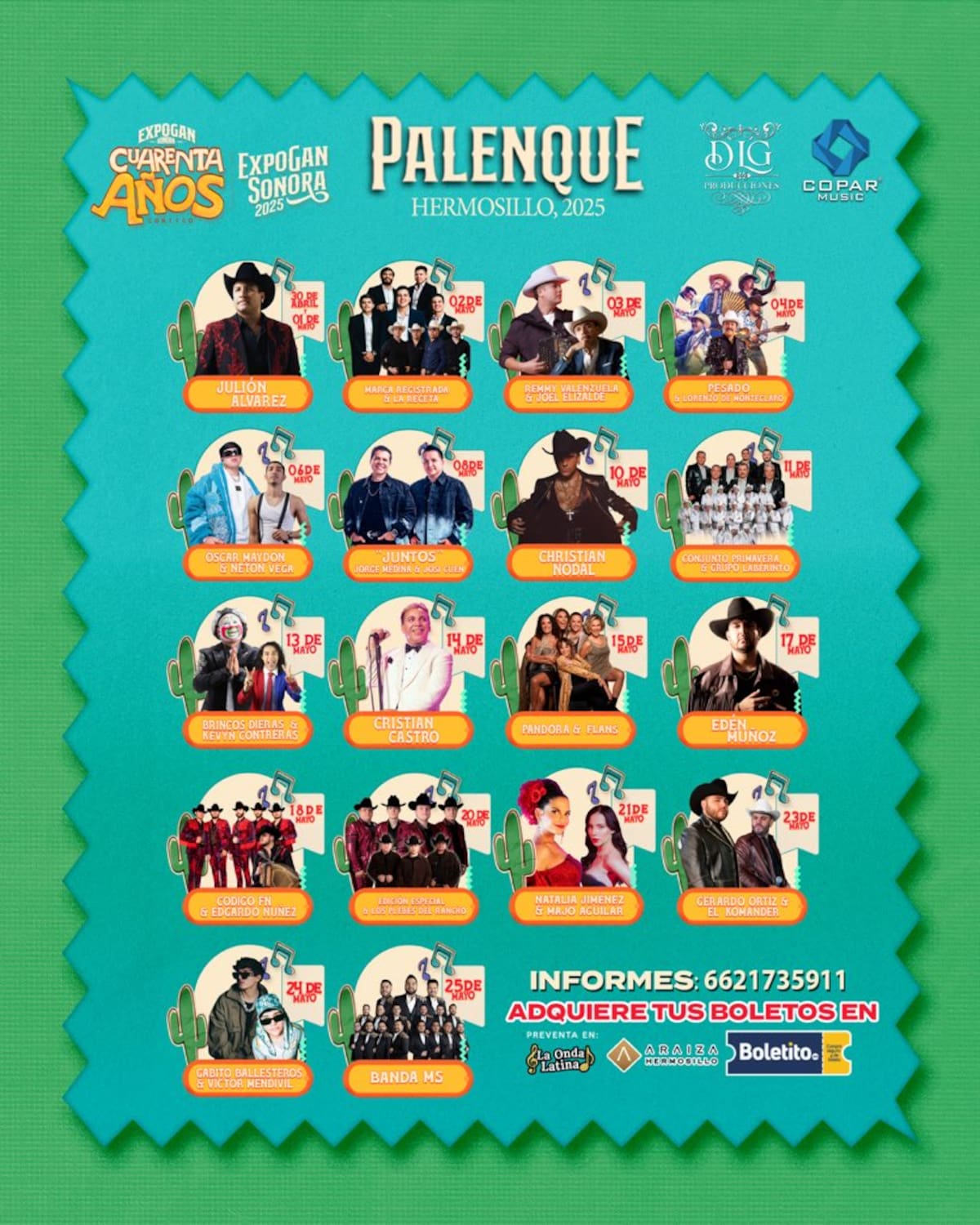 Artistas, fechas y detalles para el Palenque de la Expo Gan 2025