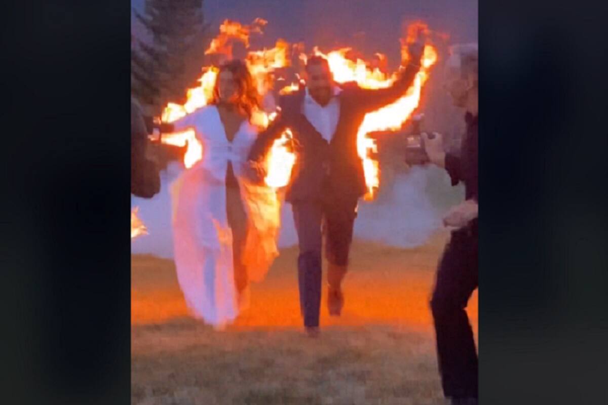 Video: Novios se casan y se prenden fuego, resultan ser dobles de acción