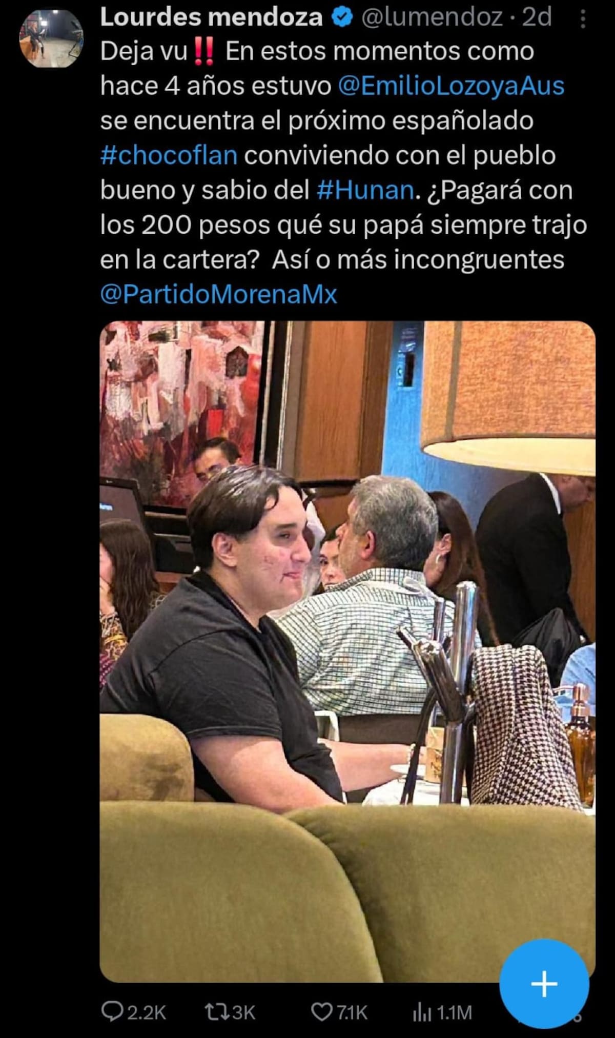 Lourdes Mendoza se burla del hijo de AMLO / Cuenta de X: @lumendoz
