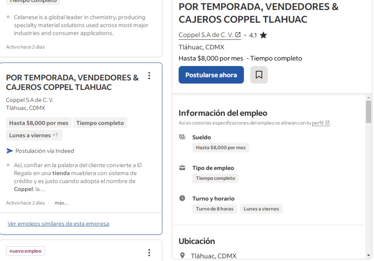 Según la vacante publicada en el portal de empleo Indeed, el sueldo es de 8 mil pesos mensuales