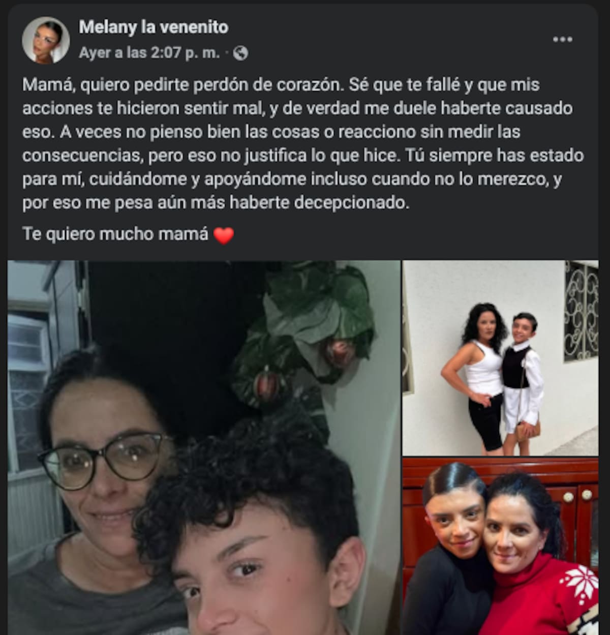 La Venenito se disculpa públicamente con su mamá | Facebook: Melany La Venenito