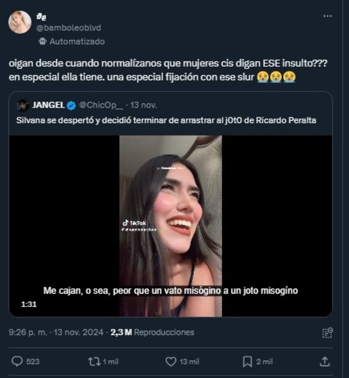 Tunden a Silvana La Marciana / Cuenta de X: @bamboleoblvd