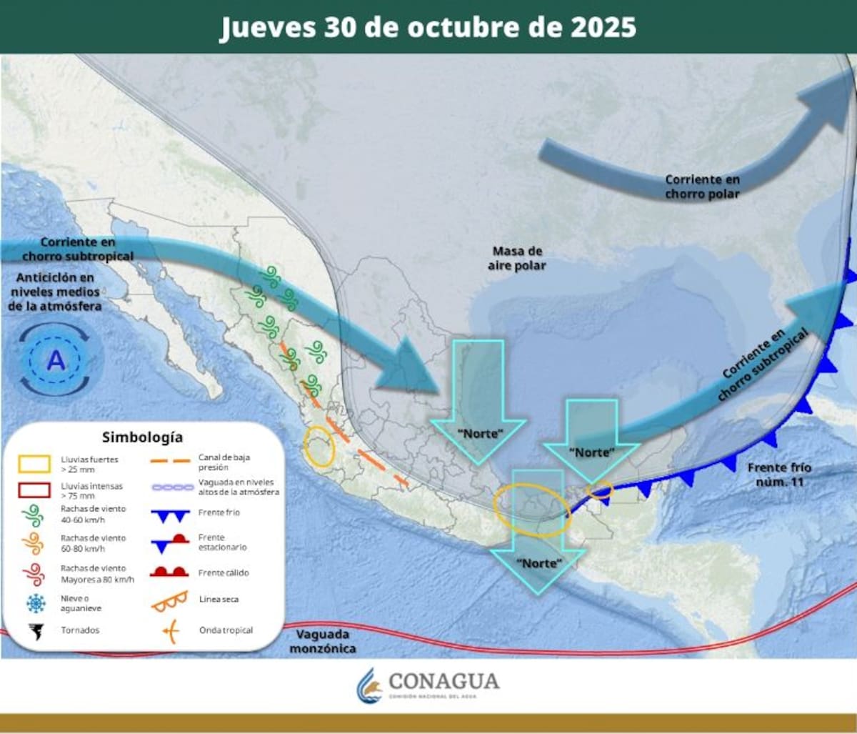 Jueves 30 de octubre. Foto: Conagua