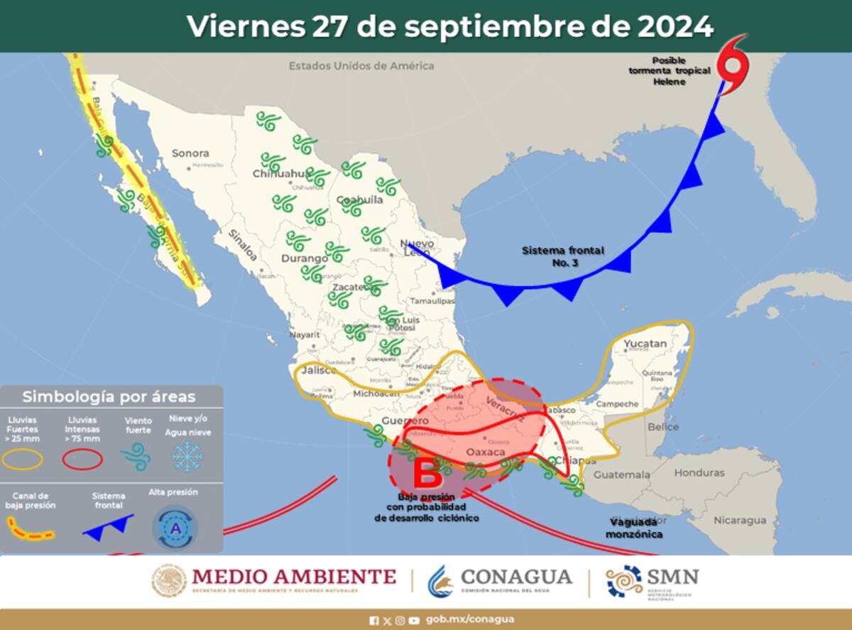 Pronóstico de la trayectoria de John para el viernes 27 de septiembre.