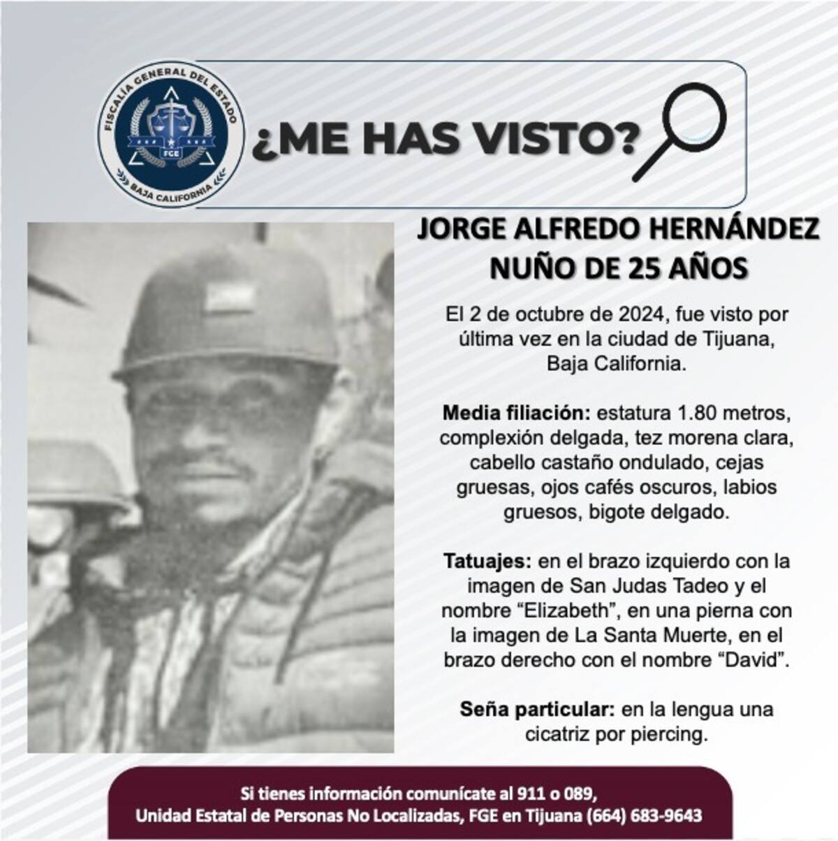 Fue visto por ultima vez el 2 de octubre de 2024