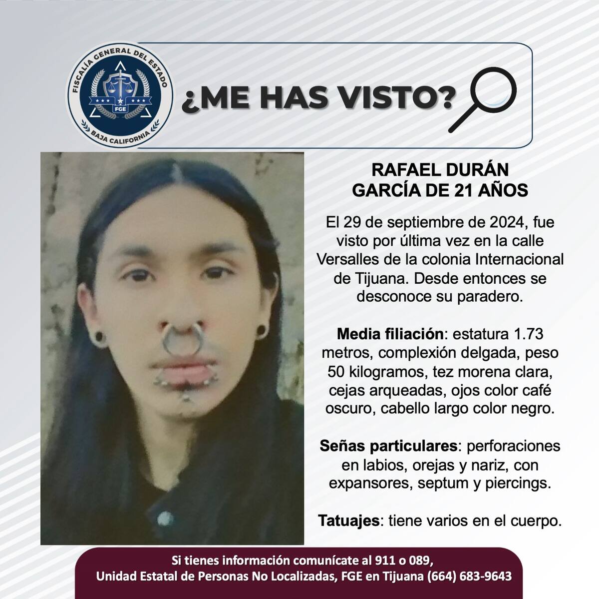 Rafael Durán García fue vista por última vez el 29 de septiembre de 2024.