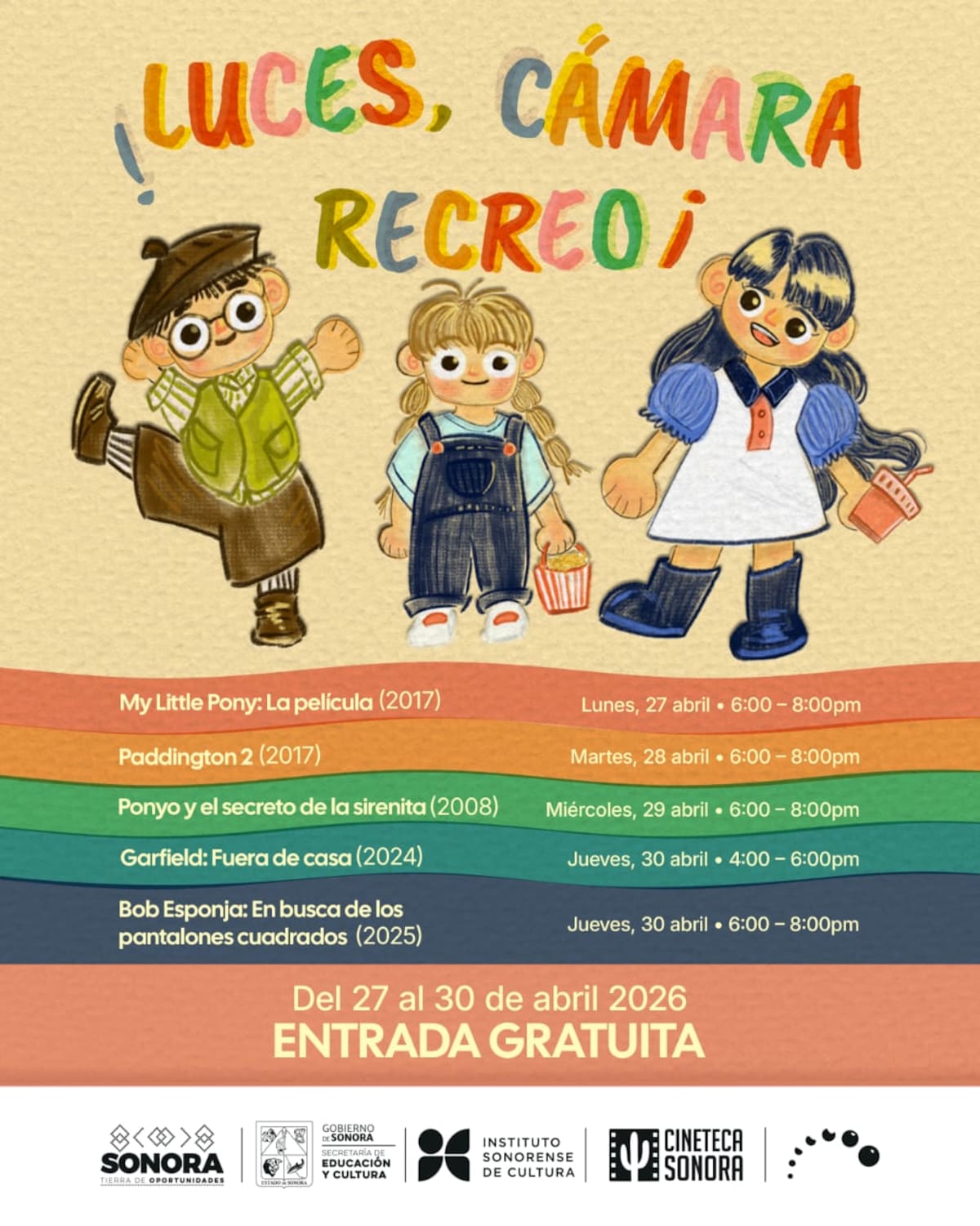 La Cineteca Sonora ofrece funciones gratuitas del 27 al 30 de abril con cine familiar, animación y documentales de jazz para todo público.