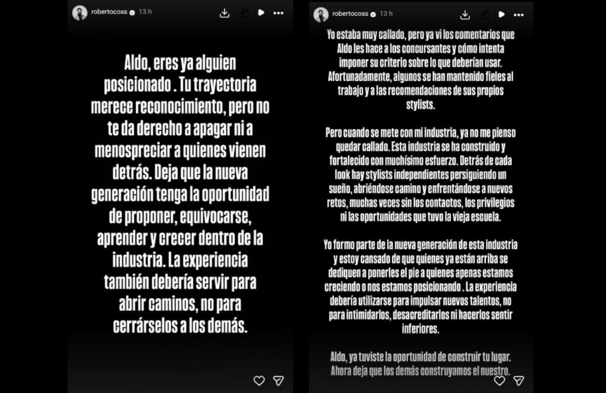 Roberto Coss, estilista de Flor Vigna, arremete contra Aldo Rendón