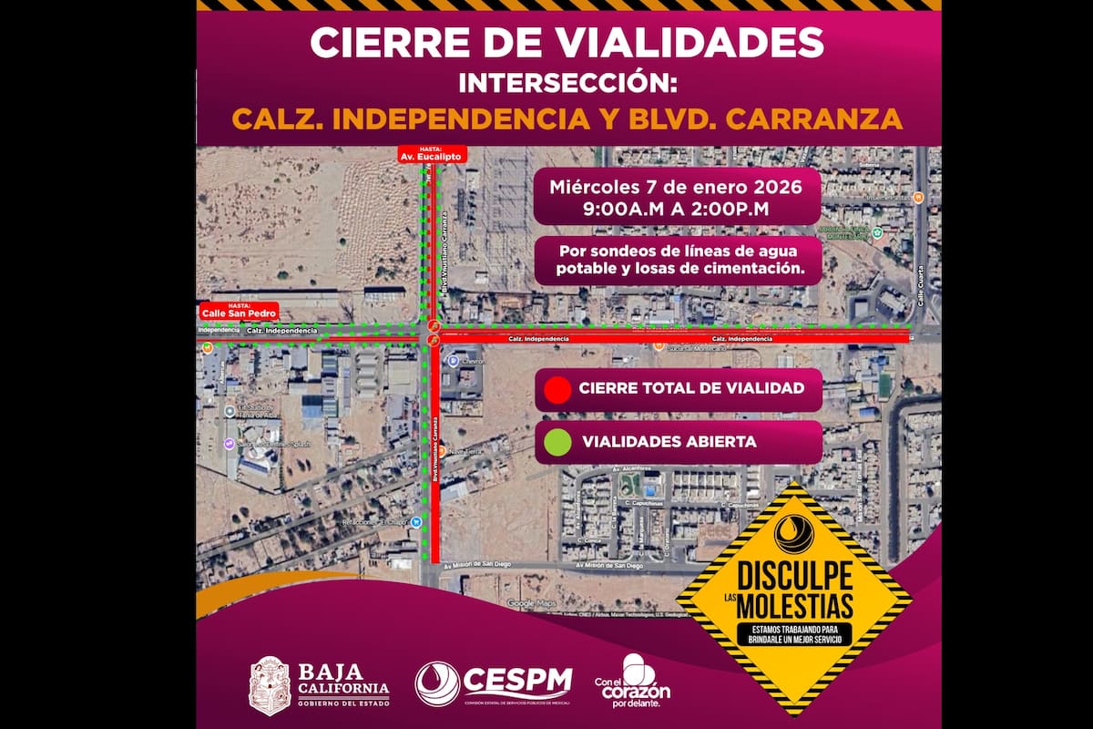 Corte de agua en Oviedo Mota y cierre vial en Calzada Independencia por trabajos de CESPM