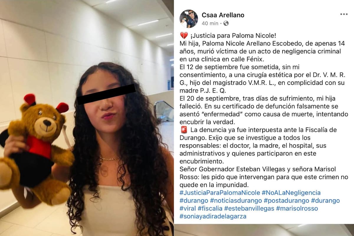 Padre denuncia ante Fiscalía de Durango negligencia médica en la muerte de su hija Paloma Nicole tras una presunta cirugía estética