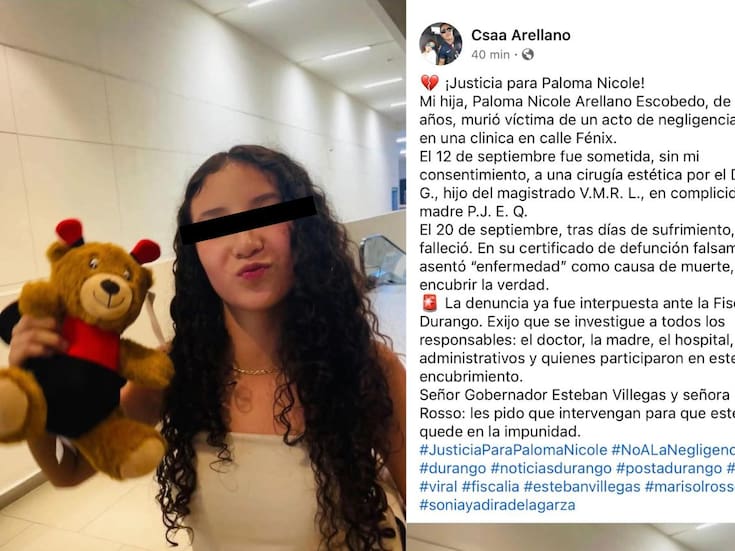 Padre denuncia ante Fiscalía de Durango negligencia médica en la muerte de su hija Paloma Nicole tras una presunta cirugía estética