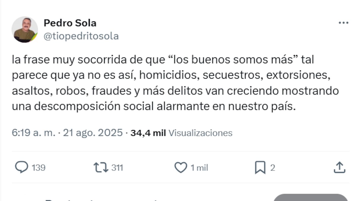 El famoso se queja de la violencia en el país.