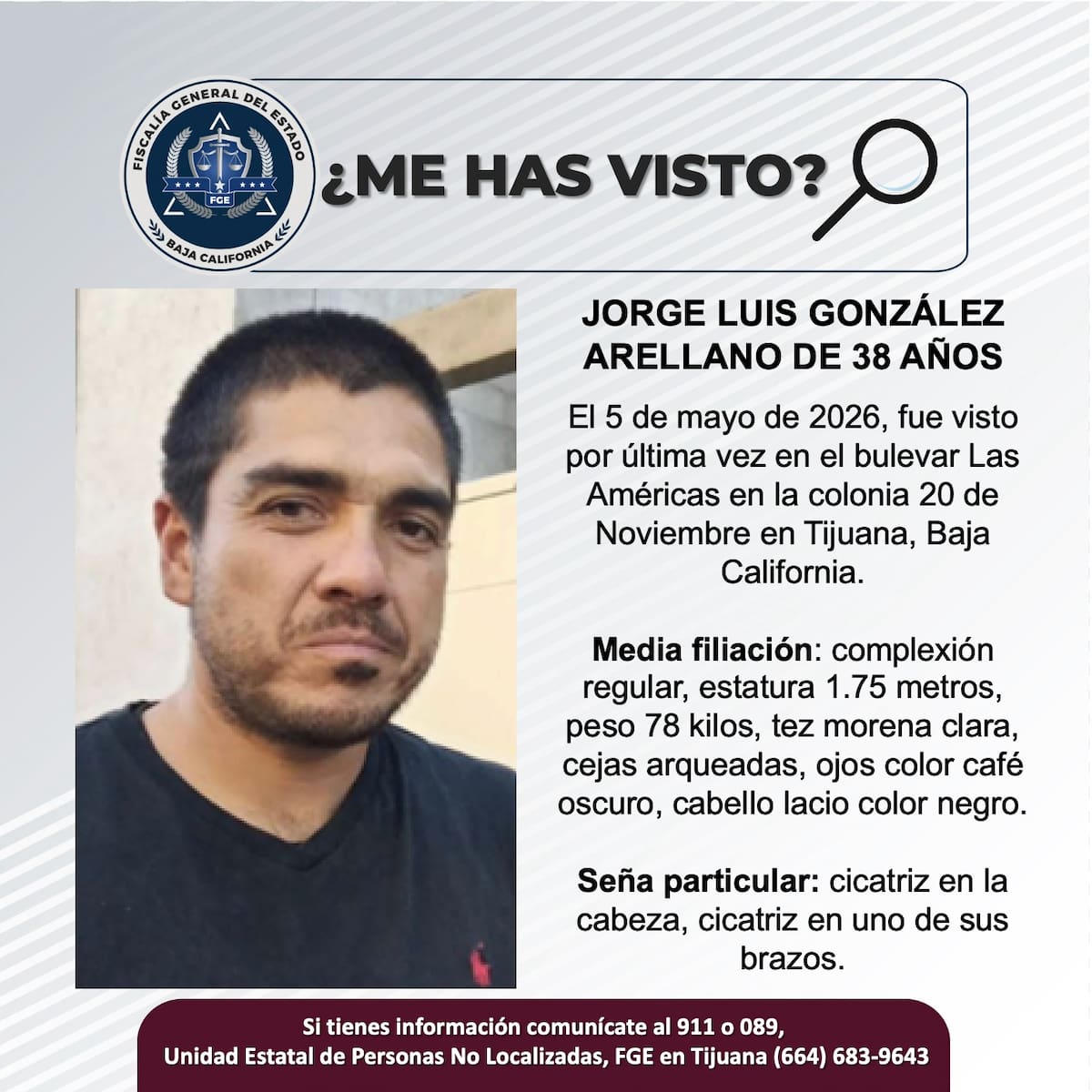 Fue visto por última vez el 5 de mayo de 2026.