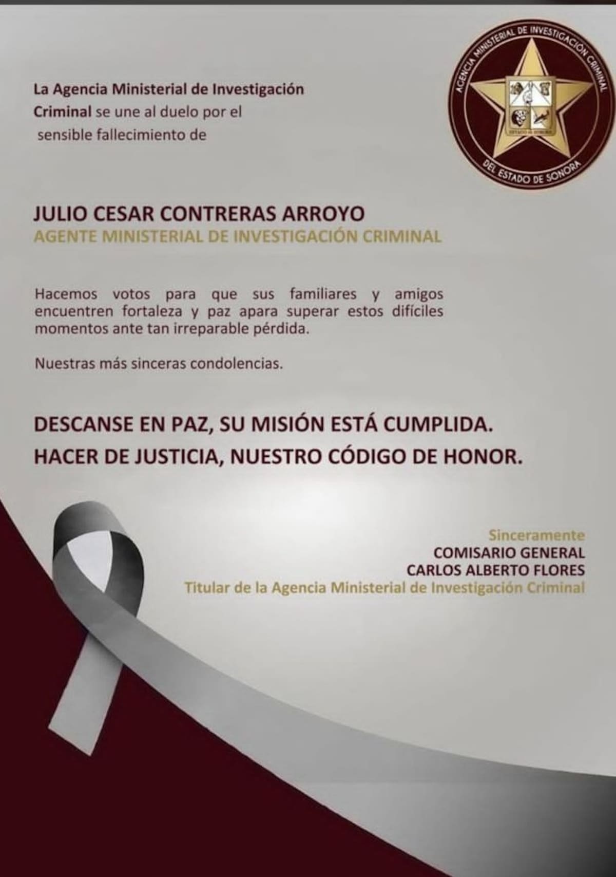 AMIC confirma el fallecimiento del agente Julio César Contreras Arroyo durante enfrentamiento en Tres Reynas. Foto: AMIC