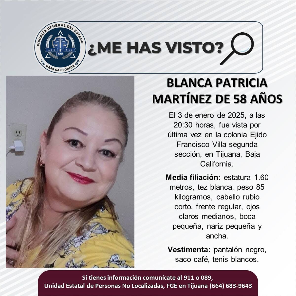 Blanca Patricia Martínez fue vista por última vez el 3 de enero de 2025.