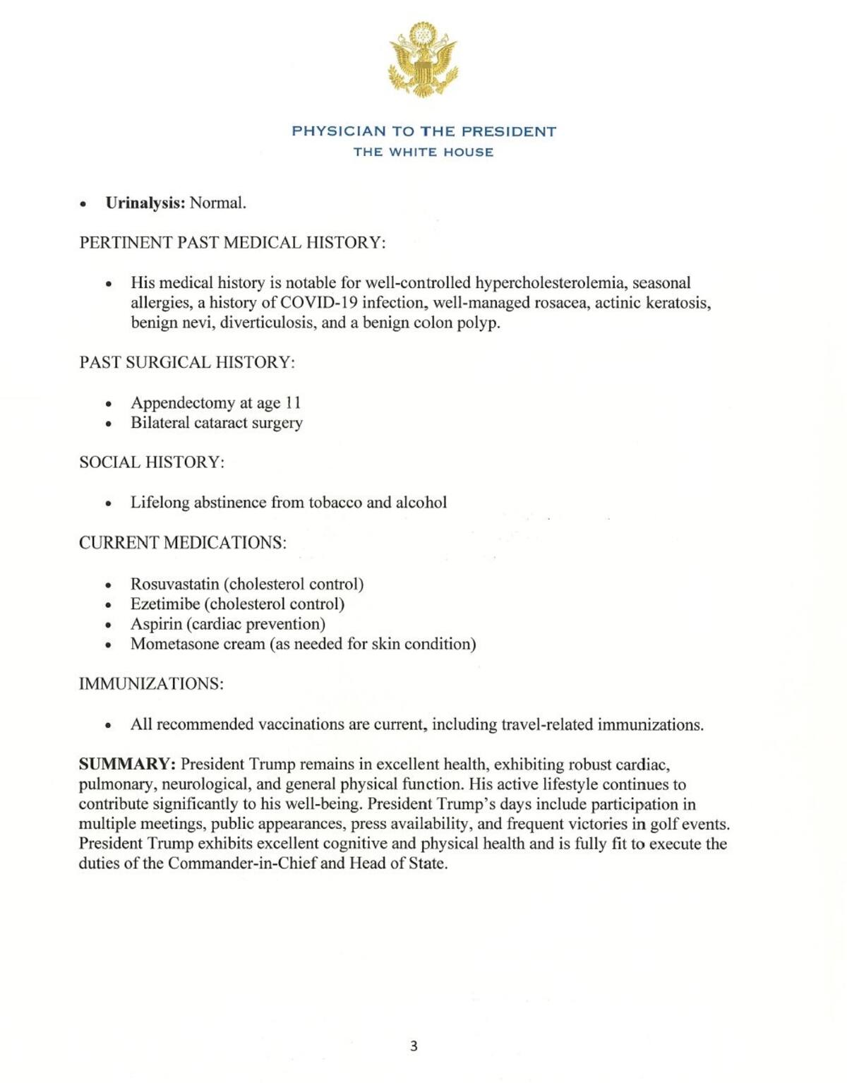 Documento de reporte de salud de Trump. Foto: EEUU