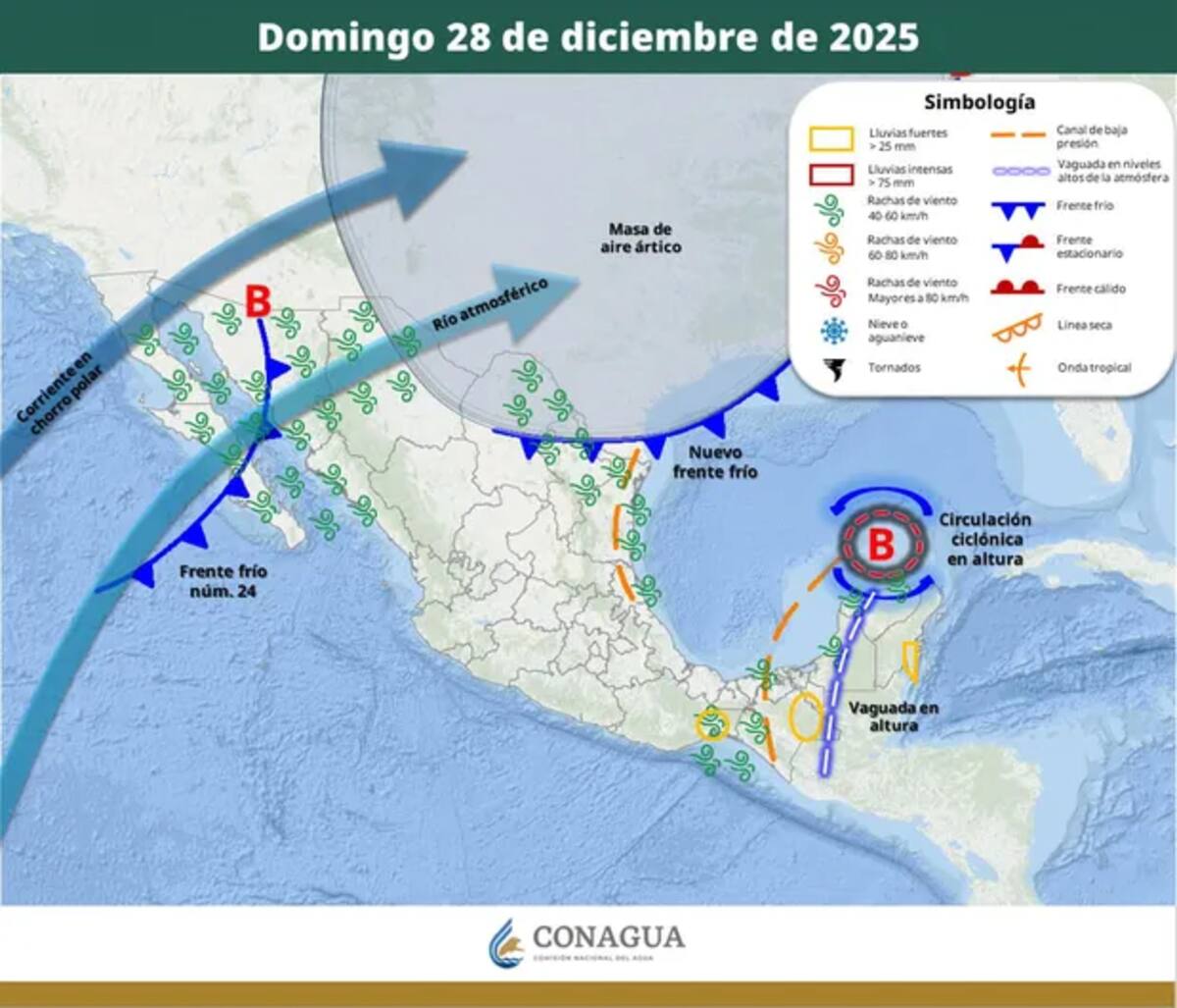 Río atmosférico entra a México el 28 de diciembre. Foto: SMN Conagua