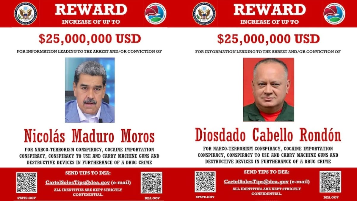 EU eleva recompensa por Nicolás Maduro y Diosdado Cabello. | Crédito: DEA