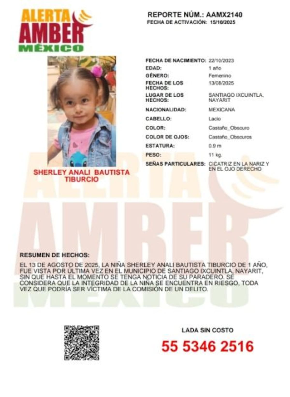 Fue vista por ultima vez el 13 de agosto de 2025.