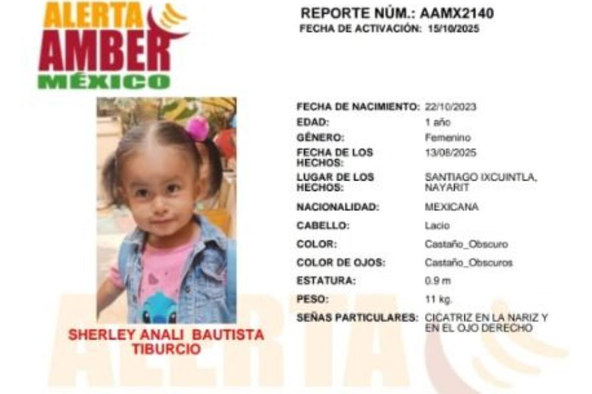 Activan Alerta por Sherley Analí Bautista Tiburcio de 1 año