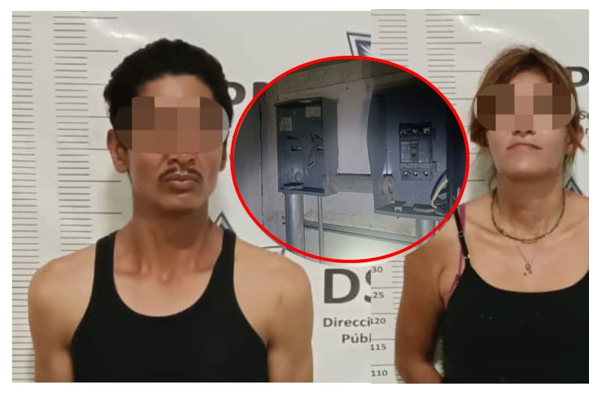 Detienen a pareja por dañar tablero de sucursal bancaria