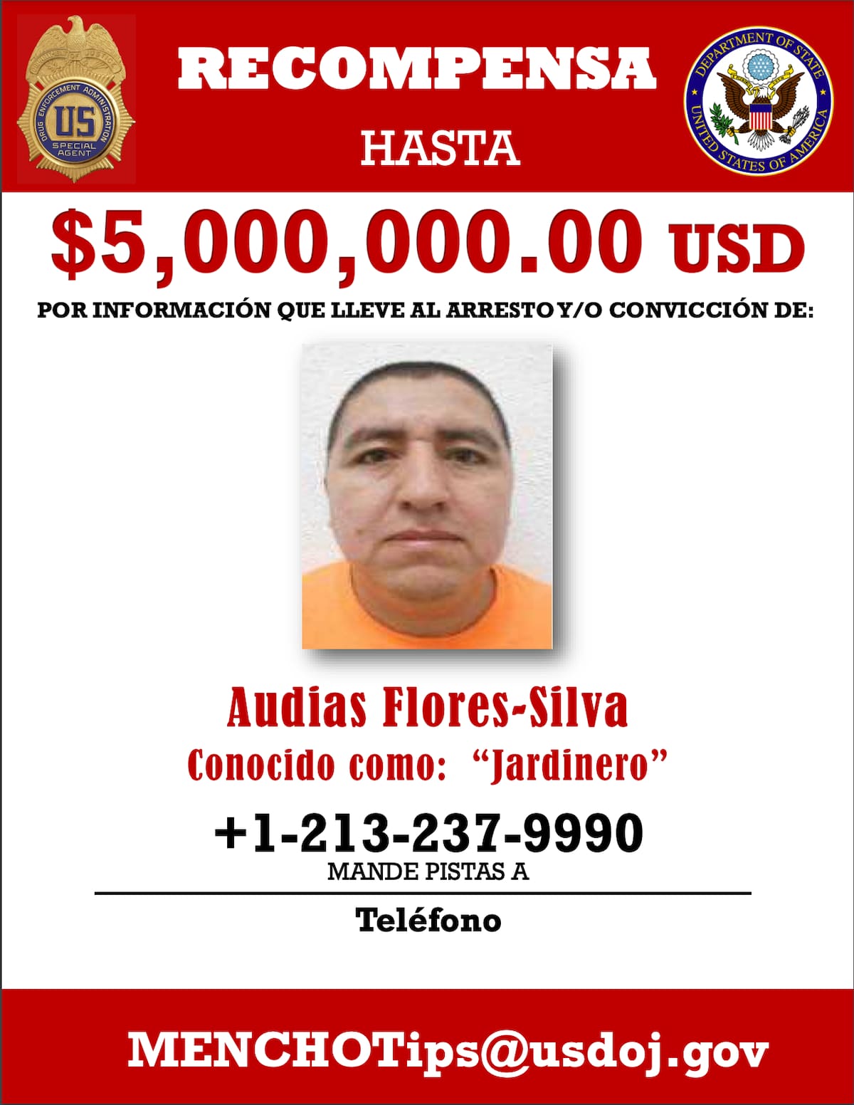 Autoridades federales confirmaron que El Jardinero era buscado por Estados Unidos, que ofrecía una recompensa de 5 millones de dólares y solicitaba su extradición.