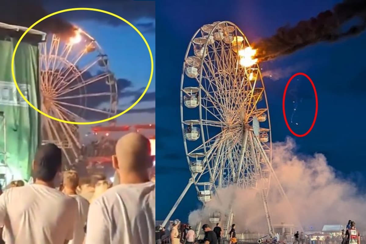 VIDEO: Rueda de la fortuna arde en llamas con personas a bordo en Alemania